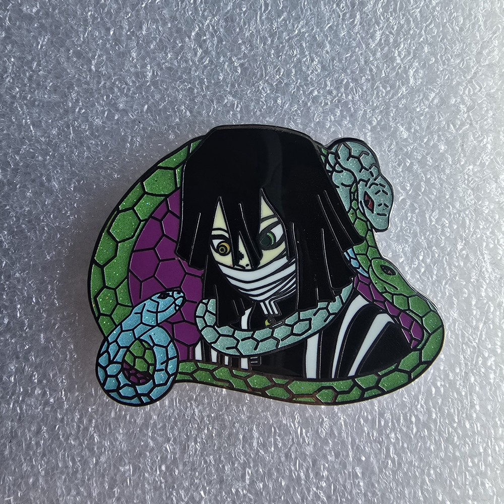Reptile Enamel Pin with Green and Black Design